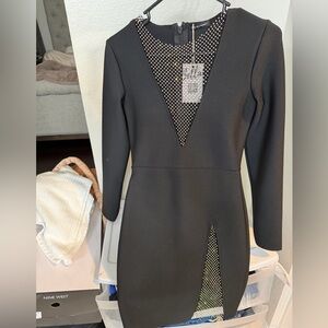 Elegant Black Long Sleeve Dress with Mesh Accents